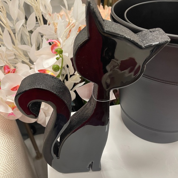 Black Cat Halloween Tabletop Decor Glossy Black With Glitter sides Retro NEW - Picture 4 of 5